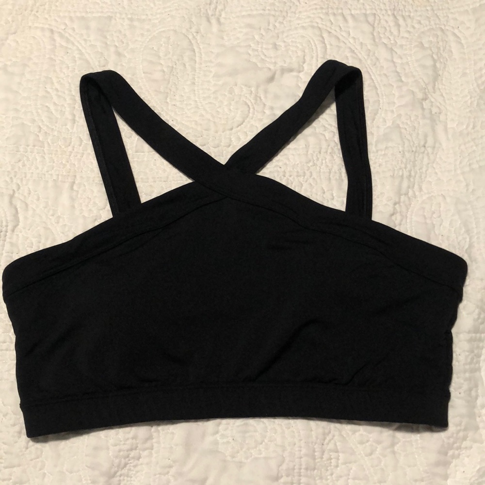 Gapfit high neck black halter look sports bra, L